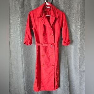 Vtg 60s Kahn Of Minneapolis Red Double Breasted Trench Dress Belted 3/4 Sleeve S